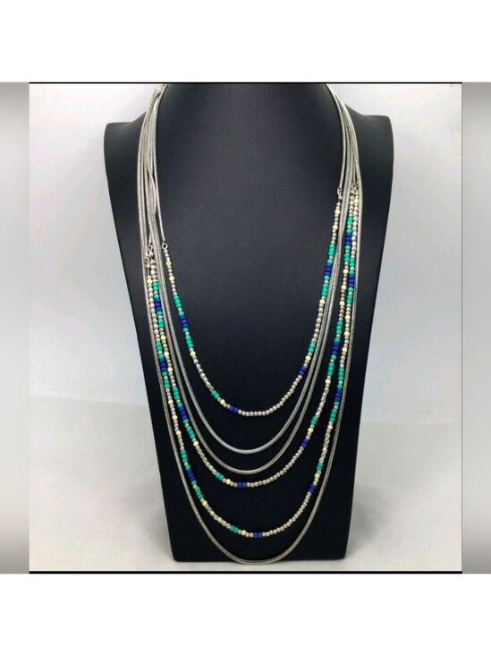 Lucky Brand Jewelry - NWT Lucky Brand Blue Teal & White Beaded Multi Strand Necklace 32"
